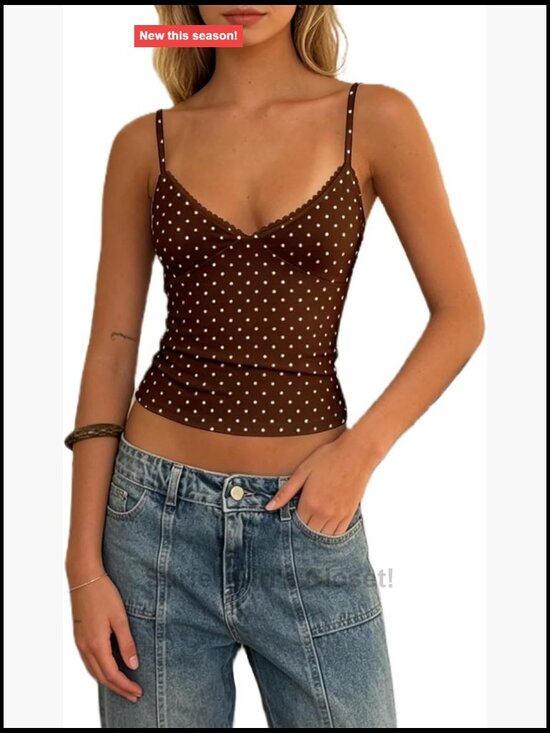 Slim Fit Polka Dot Lace Trim Tank Top Cropped Cami — photo 1 of 1